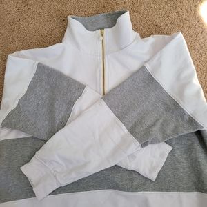 DONNI. White and Gray Quarter-Zip Sweatshirt